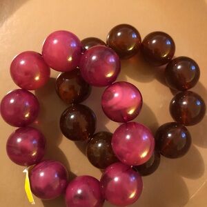 2 Vintage Chunky Beaded Bracelet Set - Pink and Brown